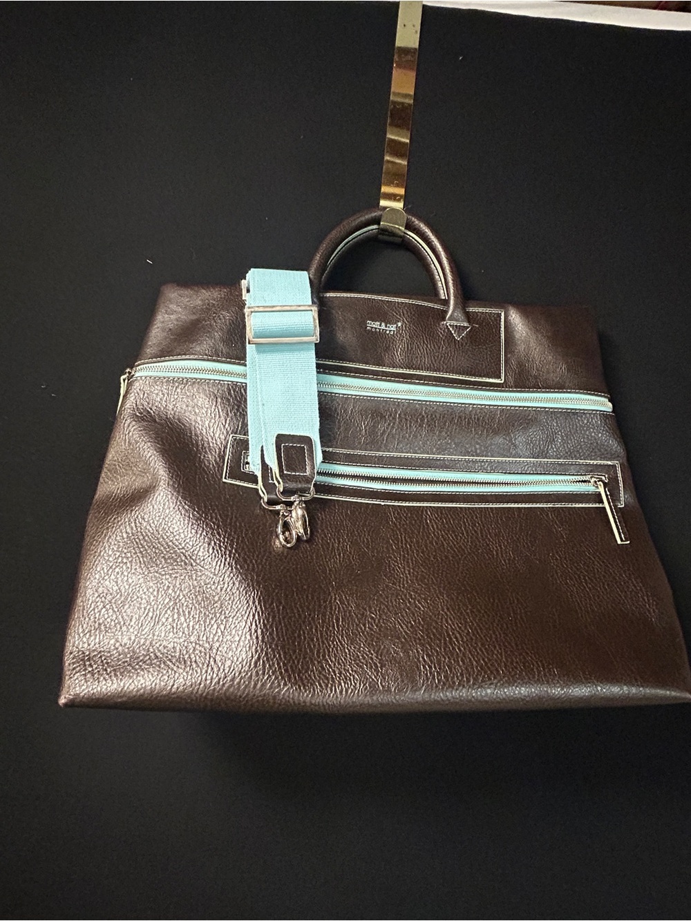 Matt & Nat Brown Tote with Teal Accent Zipper